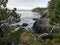 The beautiful rugged coastline of the famous east sooke coast trail along the rocky shores of southern Vancouver island