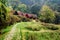 Beautiful rural landscape. Rustic houses with tile roofs