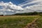 Beautiful rural scenery with field and pretty vivid cloudy sky