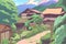 Beautiful Rural Village Mountain Nature Anime Background