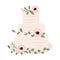 beautiful rustic wedding cake with leaves and flowers. vector illustration.