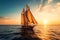 Beautiful sailing boat sailing on the ocean at sunset