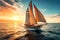 Beautiful sailing boat sailing on the ocean at sunset
