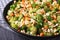 Beautiful salad of broccoli with peanut on a plate macro. horizontal