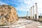 Beautiful Salamis ruins with antique columns in Northern Cyprus on a sunny day