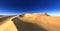 Beautiful sand dunes. Desert landscape with sun. Desert landscape panorama. sunset or sunrise over the sands, 3D