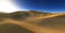Beautiful sand dunes. Desert landscape with sun. Desert landscape panorama. sunset or sunrise over the sands, 3D