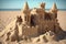 Beautiful sandcastle on the beach with sand. Generative AI