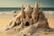 Beautiful sandcastle on the beach with sand. Generative AI