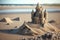 Beautiful sandcastle on the beach with sand. Generative AI