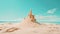 Beautiful sandcastle on the beach with sand on summer vacation. Travel vacations concept. Generative AI