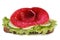 Beautiful sandwich with salami, cheese and lettuce isolated