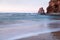 Beautiful sandy beach on atlantic coastline in sunset, hendaye, basque country, france