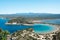 Beautiful sandy beach, bay landscape, lagoon Voidokilia beach in Greece,outside Pylos, Peloponnese, Ionic sea.Top view