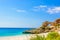 Beautiful sandy beach with a cliff. ionian sea in Dhermi, Albania