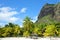 Beautiful sandy beach with Le Morne Brabant mountain on the south of Mauritius island.