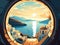 Beautiful Santorini in illustration view. The view at sunset.