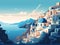 Beautiful Santorini in illustration view. The view at sunset.