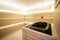 Beautiful sauna interior with stones