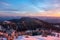 Beautiful scenary of Fagaras Mountains during sunrise, seen from Mount Cozia