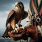 Beautiful scene of a falcon seated on falconer\\\'s gloved hand