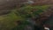 Beautiful scene of farmland, green grass and cows at morning