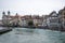 Beautiful scene of medieval europe buildings beside the flowing river in midtown of Luzern for background