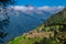 Beautiful scene of rocky forested mountains in Val Aoste, Italy