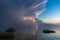 Beautiful scene with storm front and lightning summer seascape.