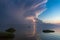 Beautiful scene with stormfront and lightning summer seascape.