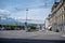 Beautiful scene of street with medieval europe style buildings in midtown of Luzern on blue sky with clouds background