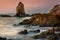 Beautiful scene of sunset at rocky beach, Seascape, Landscape, L