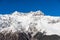 Beautiful sceneric view of Caucasus mountain. The way to mountain with pine forest covered with snow in winter season at Mestia