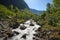 Beautiful scenery along the mountain hike to lake Myrdalsvatnet & Bondhus Lake, near Rosendal, Folgefonna National Park, Norway