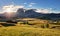 Beautiful Scenery from Alpe di Siusi, Italy in summer sunrise li