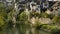 Beautiful scenery of apartment buildings at the lakeshore in Fribourg, Switzerland