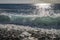 Beautiful scenery of crazy sea waves splashing in Varazze, Italy