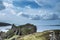 Beautiful scenery of the famous Dunscaith castle against the sea