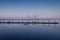 Beautiful scenery with fishing docks and seagulls flying