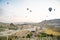 beautiful scenery flight of balloons in the mountains of Cappadocia