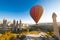 beautiful scenery flight of balloons in the mountains of Cappadocia in love valley.