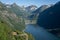 Beautiful scenery of Geiranger Fjord from the Ornesvingen viewpoint