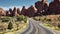 Beautiful scenery of a highway in a canyon landscape in Arches National Park, Utah - USA