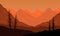 Beautiful scenery mountains at sunset on the city edge. Vector illustration