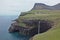 Beautiful scenery of Mulafossur Waterfall and Gasadalur village Vagar island Faroe islands