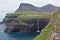 Beautiful scenery of Mulafossur Waterfall and Gasadalur village Vagar island Faroe islands