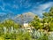 Beautiful scenery of nature and mountains background and agave in front