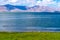 Beautiful scenery of Pangong Tso lake with  blue sky  white clouds in China side