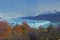 Beautiful scenery of Perito Moreno glacier and colorful autumn trees in the morning sunrise Argentina