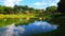 Beautiful scenery at Presint 9 Lakeside recreation Park. Image reflection of clouds and trees